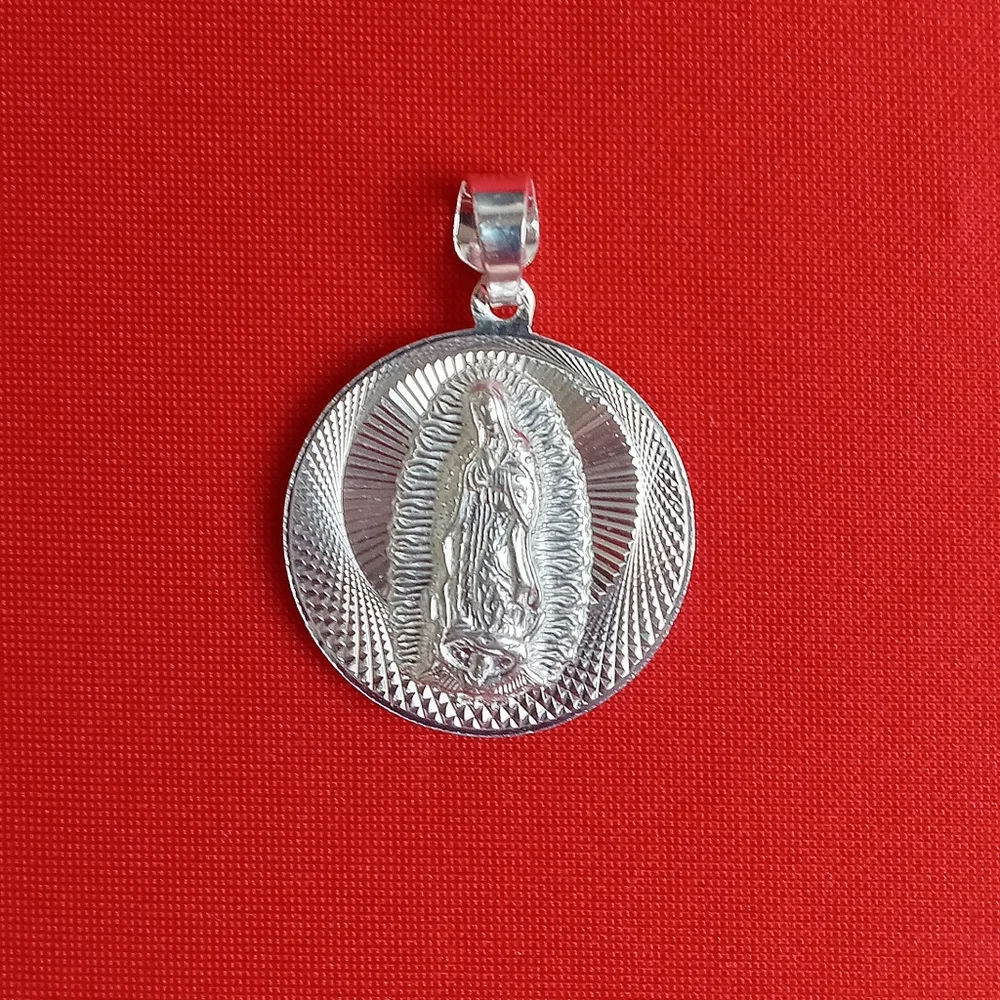 925 Sterling‎ Silver Double Sided Pendant jesus/Virgin Guadalupe Charm Necklace